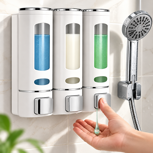Wall-Mounted Refillable Manual Liquid Soap & Shampoo Dispenser with Transparent Level Window Bowlift