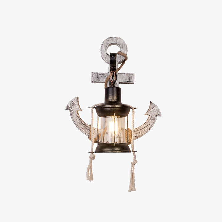Rustic wood anchor wall lamp with lantern Bowlift