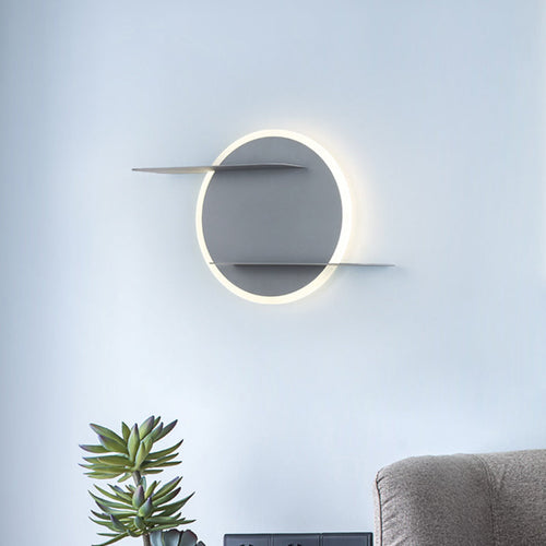 BowLift | White/Grey Round Wall-Mounted Lamp Contemporary Acrylic LED Wall Light with Support for Bedroom