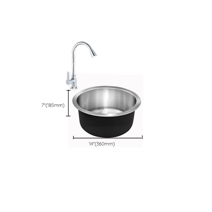 BowLift | Contemporary Single Basin Kitchen Sink Round Stainless Steel Sink with Drain Strainer Set