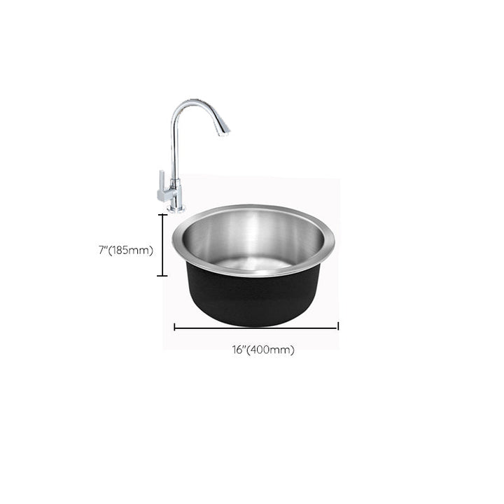 BowLift | Contemporary Single Basin Kitchen Sink Round Stainless Steel Sink with Drain Strainer Set