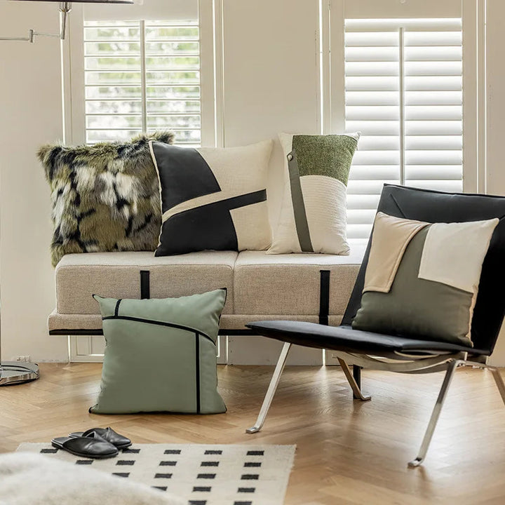 BowLift | Modern PU Leather Patchwork Cushion Cover