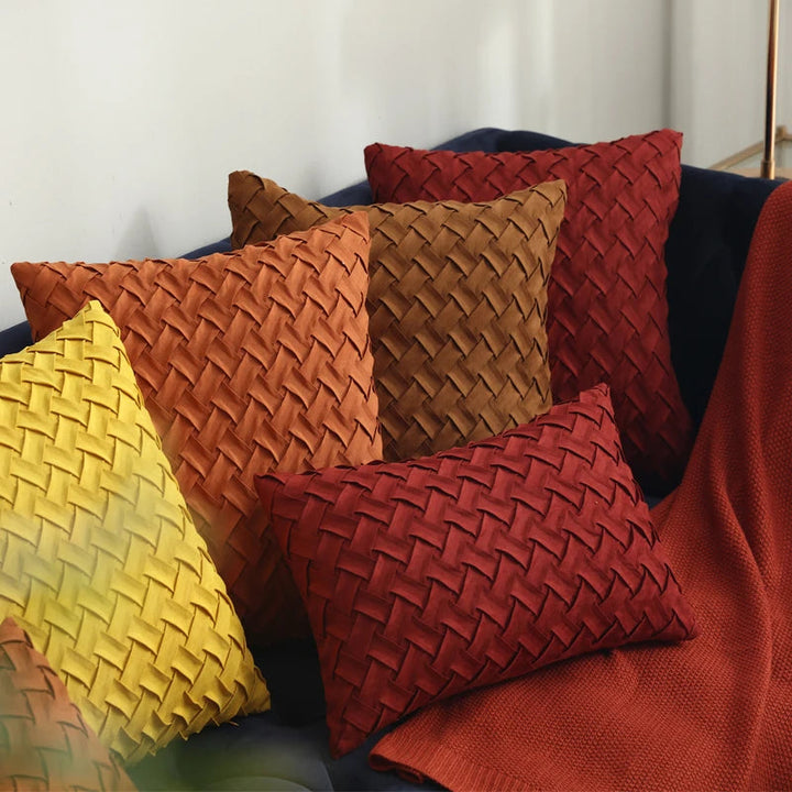 BowLift | Solid Yellow, Brown, and Dark Red Faux Suede Cushion Cover