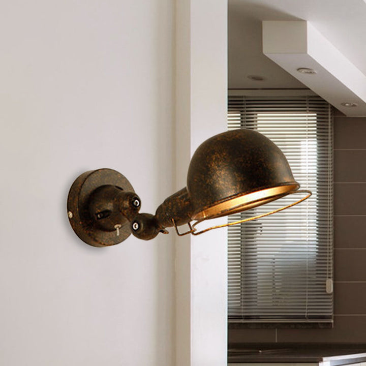 BowLift | Rust/White Dome Wall Lamp Sconces Retro Style 1 Light Dining Room Adjustable Wall Lighting with Ring