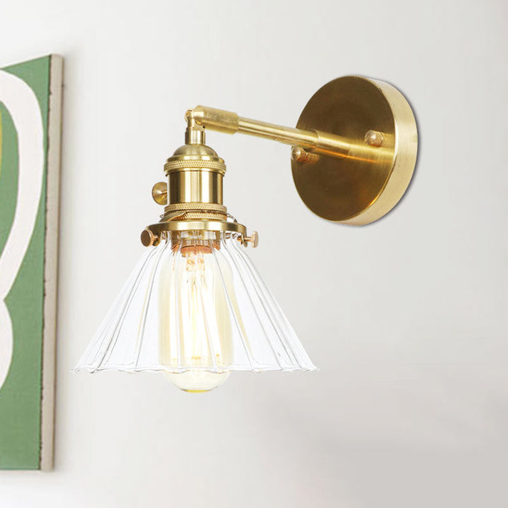 BowLift | Cone-Shaped Wall Lamp with Clear Rippled Glass Single Light Vintage Wall Lighting