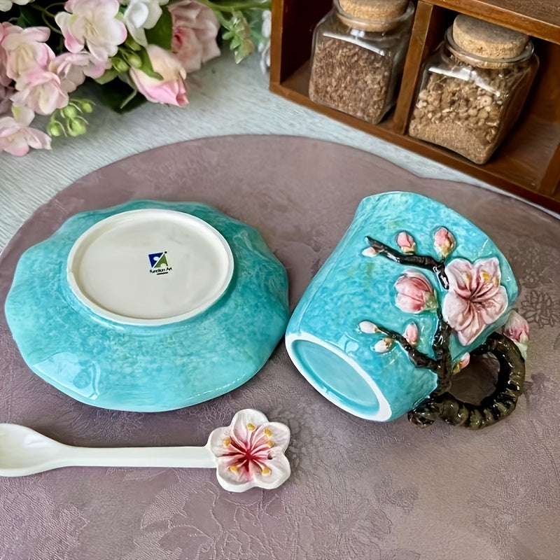 BowLift | ArtSip Ceramic Cup & Saucer Set – Hand-painted 3D Design inspired by Van Gogh