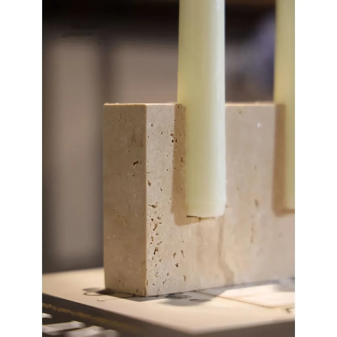 BowLift | Vintage Travertine Stone Taper Candle Holder