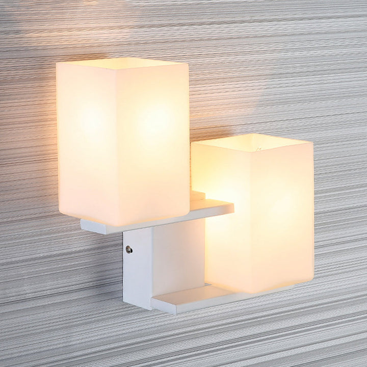BowLift | Opal Frosted Glass Rectangle Wall Light Nordic Style 2 Lamps White/Black Wall Mounted Light Fixture