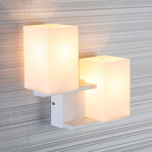 BowLift | Opal Frosted Glass Rectangle Wall Light Nordic Style 2 Lamps White/Black Wall Mounted Light Fixture