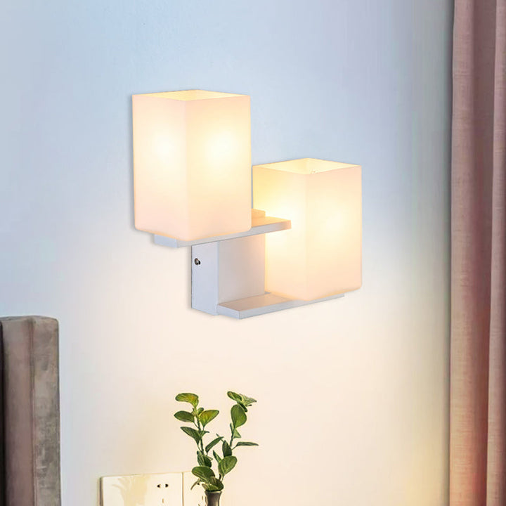 BowLift | Opal Frosted Glass Rectangle Wall Light Nordic Style 2 Lamps White/Black Wall Mounted Light Fixture
