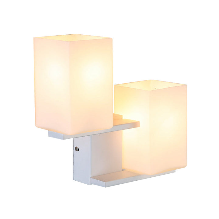 BowLift | Opal Frosted Glass Rectangle Wall Light Nordic Style 2 Lamps White/Black Wall Mounted Light Fixture