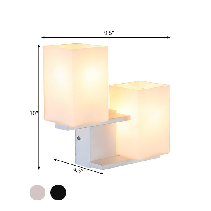 BowLift | Opal Frosted Glass Rectangle Wall Light Nordic Style 2 Lamps White/Black Wall Mounted Light Fixture