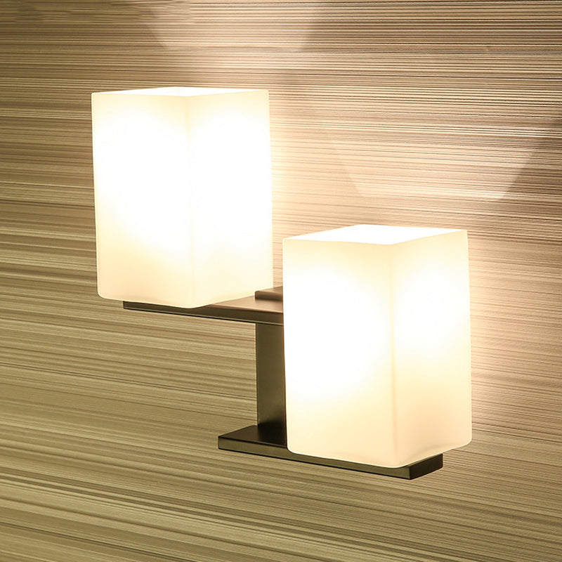 BowLift | Opal Frosted Glass Rectangle Wall Light Nordic Style 2 Lamps White/Black Wall Mounted Light Fixture