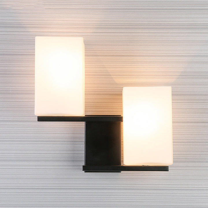 BowLift | Opal Frosted Glass Rectangle Wall Light Nordic Style 2 Lamps White/Black Wall Mounted Light Fixture