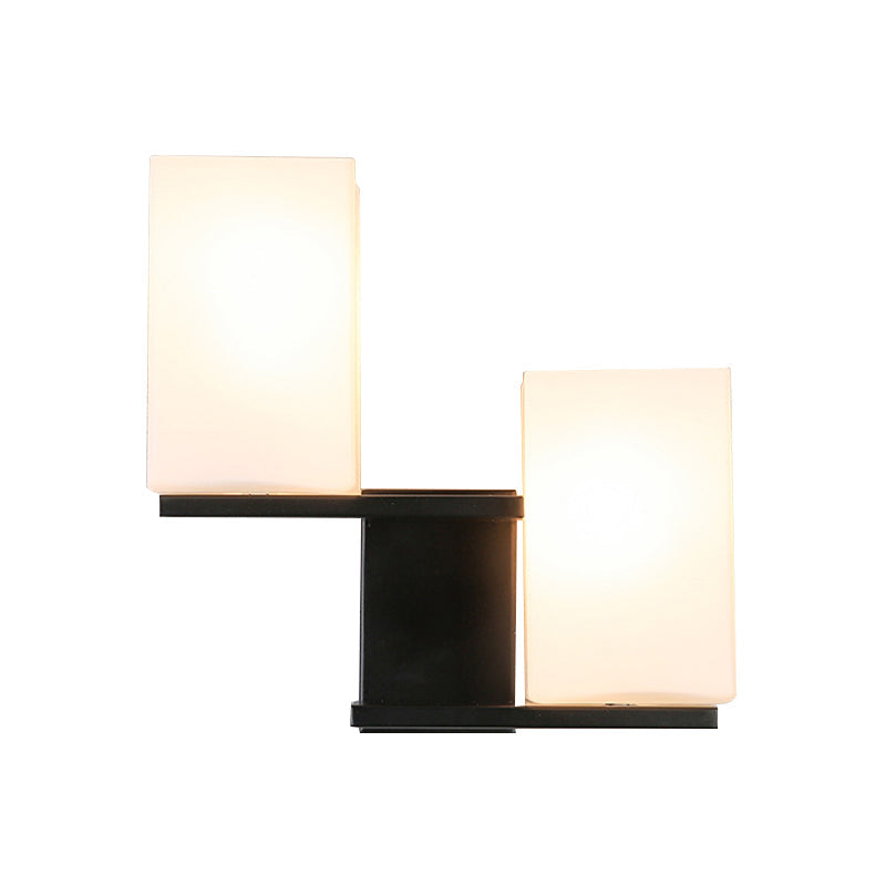 BowLift | Opal Frosted Glass Rectangle Wall Light Nordic Style 2 Lamps White/Black Wall Mounted Light Fixture
