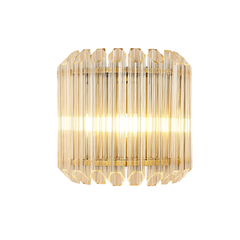 BowLift | Half Drum Flush Mount Wall Light Minimalist Clear Prism Tube Glass 4-Bulb Living Room Wall Light