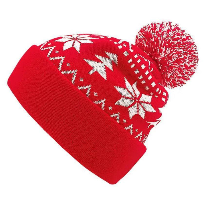 BowLift | Jacquard Christmas Fluffy Ball Cap Thermal Head Cover Knitted Hat