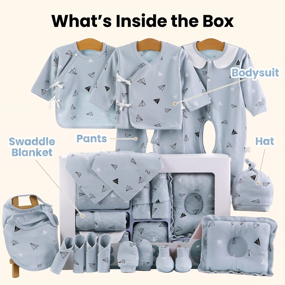 Cotton Baby Gift Set for Newborns, 18- or 22-Piece Set