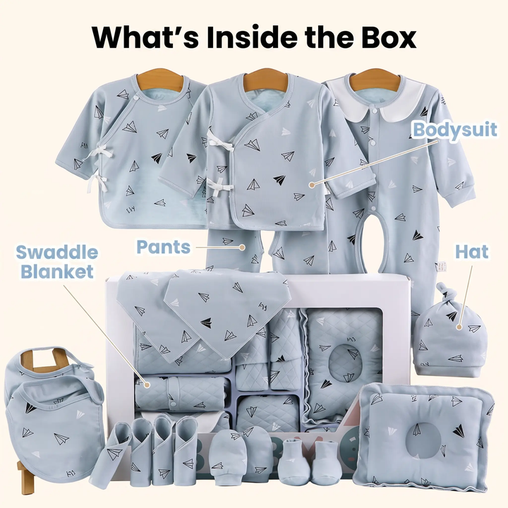 Cotton Baby Gift Set for Newborns, 18- or 22-Piece Set