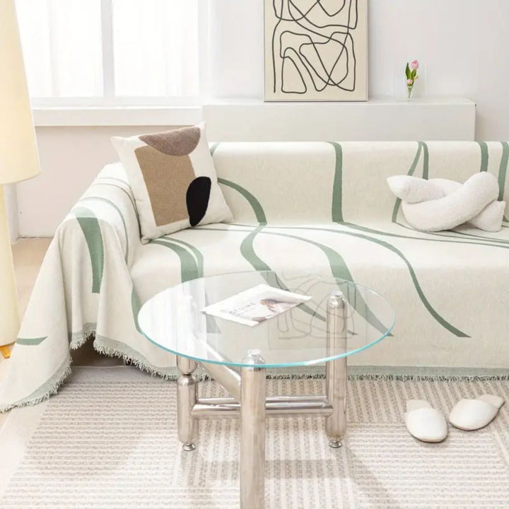 Wave-Pattern Chenille Sofa Cover with Tassels and Non-Slip Fit