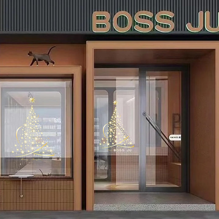 BowLift | Golden Christmas Tree Window Clings Stickers for Glass