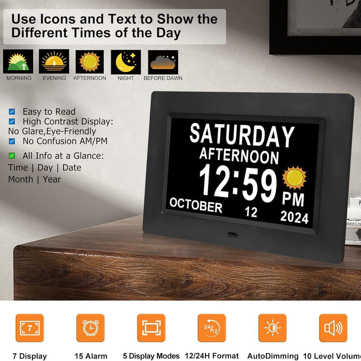 BowLift | 11.5-Inch Digital Calendar Day Clock with 19 Reminders – Claryon