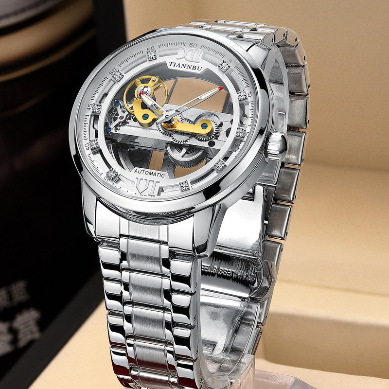 Automatic Skeleton Tourbillon Watch with Leather or Steel Strap