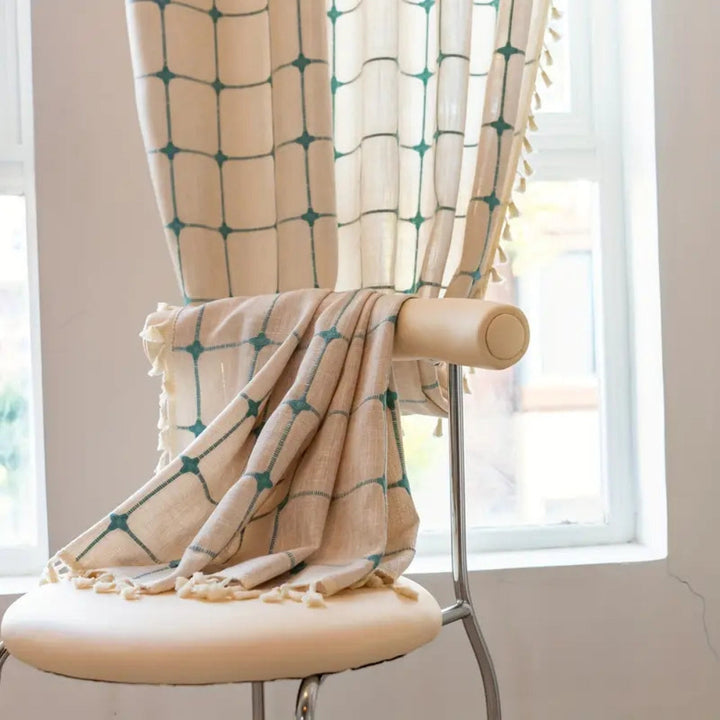 BowLift | Turquoise Lattice Boho Tassel Curtain