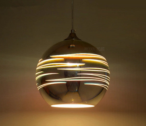 Striped Sphere – Silver – Comes With 12W LED Tri-Color Light - Dia 36cm