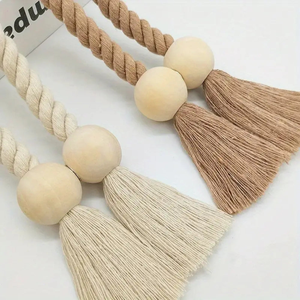 BowLift | Wooden Bead Tassel Curtain Tie Back | 2Pcs Set