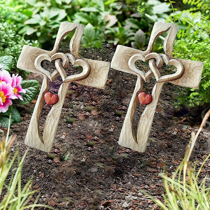BowLift | Hand-carved wooden cross - Intertwined hearts
