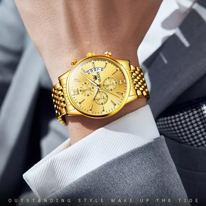 BowLift | Luxury Gold Three-Eye Chronograph Dial Automatic Mechanical Watch