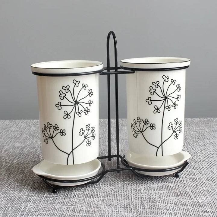 BowLift | Ceramic Chopsticks and Utensil Storage Set with Drainage Rack