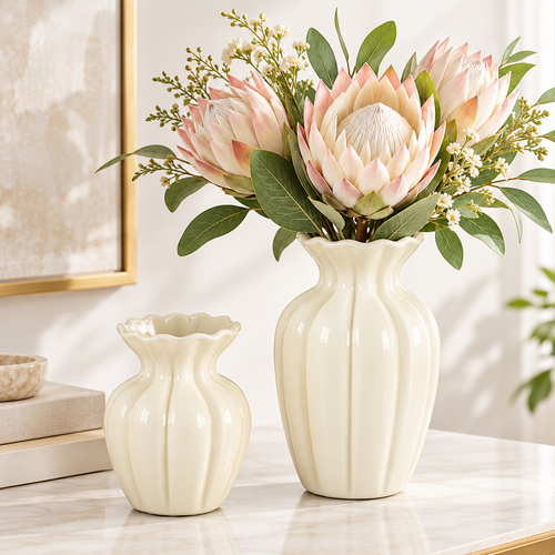 Decorative Handcrafted Ceramic Scalloped-Rim Vase Bowlift