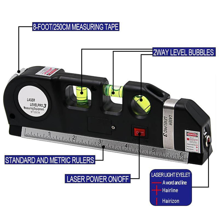 BowLift | Laser Level Ruler Multi-functional Household Infrared Decoration (Black)