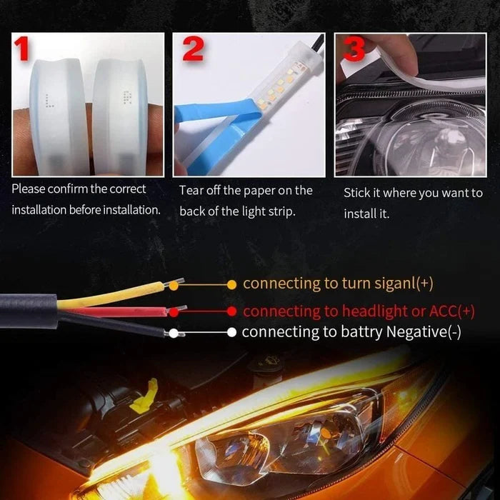 BowLift | Flexible DRL LED Night & Daytime Running Light Strip (No Disassembling Needed)