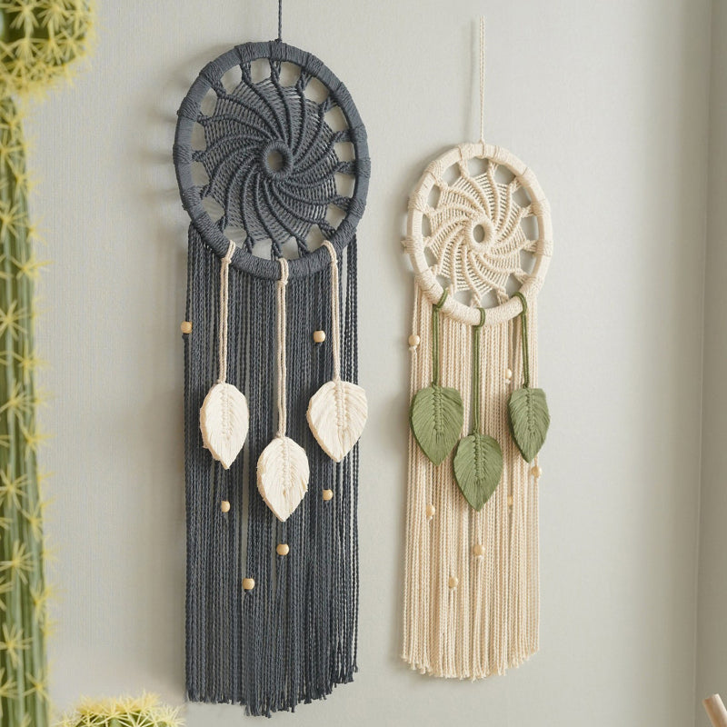 BowLift | Nordic Style Circular Hand-Woven Wall Tapestry with Leaf Pattern
