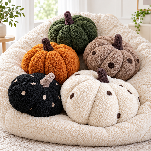 Sherpa Plush Pumpkin Shaped Decorative Throw Pillow Bowlift