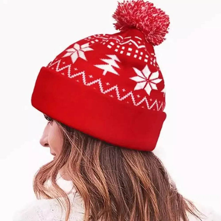 BowLift | Jacquard Christmas Fluffy Ball Cap Thermal Head Cover Knitted Hat