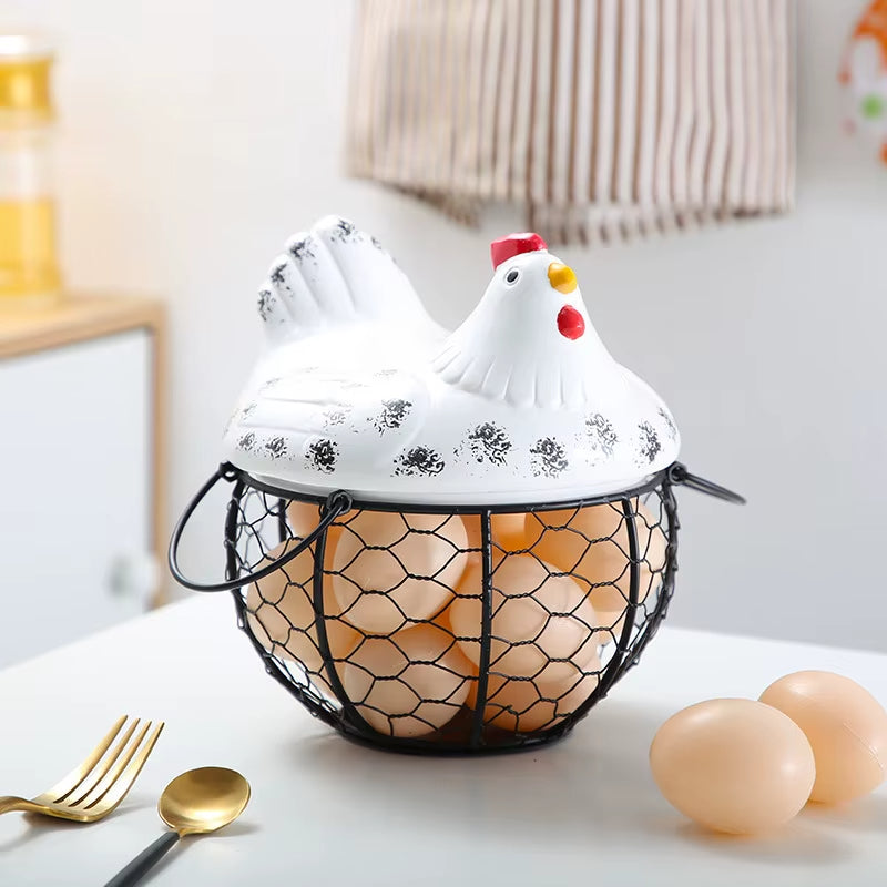BowLift | Ceramic Egg Holder Chicken with Wire Basket