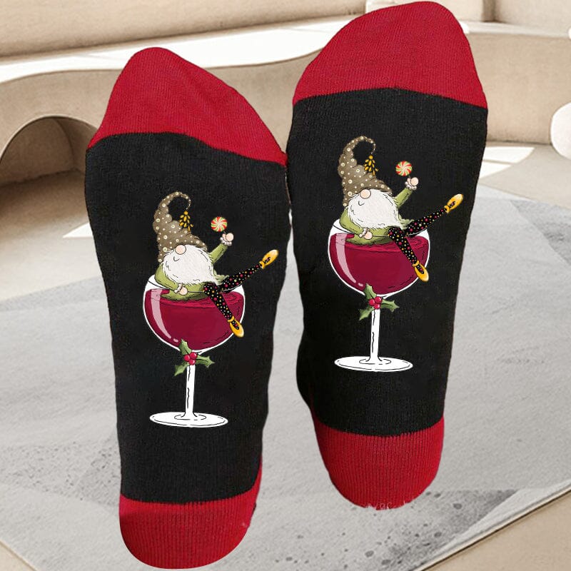 BowLift | Christmas gnome wine glass unisex crew socks