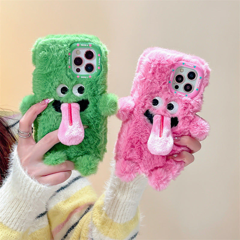 BowLift | Funny Tongue Sticking Out Plush Phone Case For iPhone