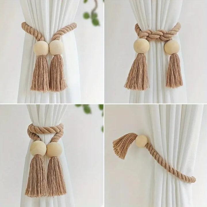BowLift | Wooden Bead Tassel Curtain Tie Back | 2Pcs Set