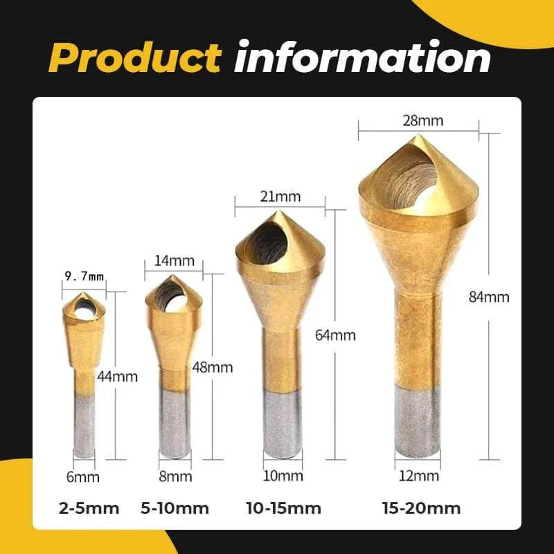 BowLift | Titanium Coated Countersink Chamfer Tool（4 PCS）