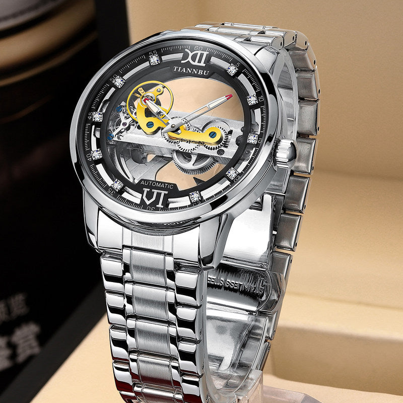 Automatic Skeleton Tourbillon Watch with Leather or Steel Strap
