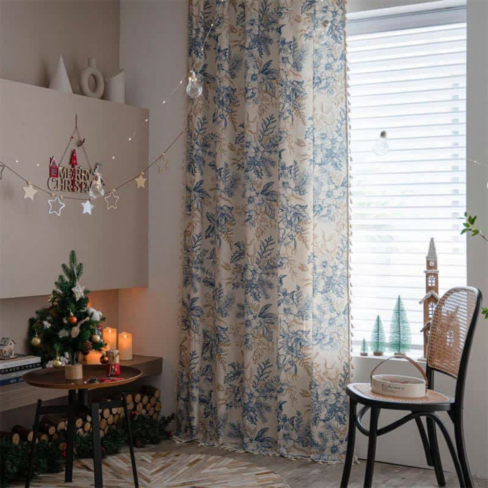 BowLift | Farmhouse Botanical Blue Floral Curtain