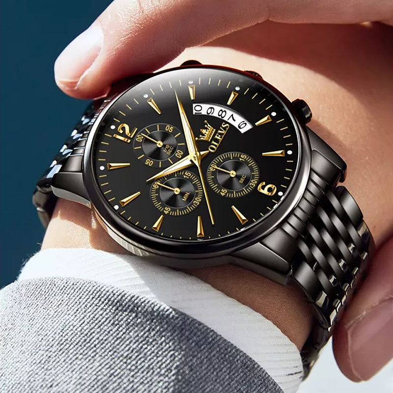 BowLift | Luxury Gold Three-Eye Chronograph Dial Automatic Mechanical Watch