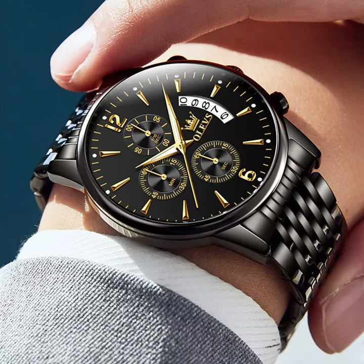 BowLift | Luxury Gold Three-Eye Chronograph Dial Automatic Mechanical Watch