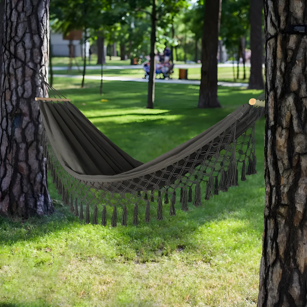 BowLift | Boho Cotton Hammock with Wooden Bars for Indoor Outdoor Use