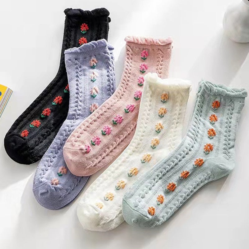 BowLift | 5 Pair Vintage Flower Embroidery Socks